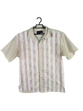 Mens Karl Knox Beige Paisley Button Up Shirt Short Sleeve Polyester Blend Size L